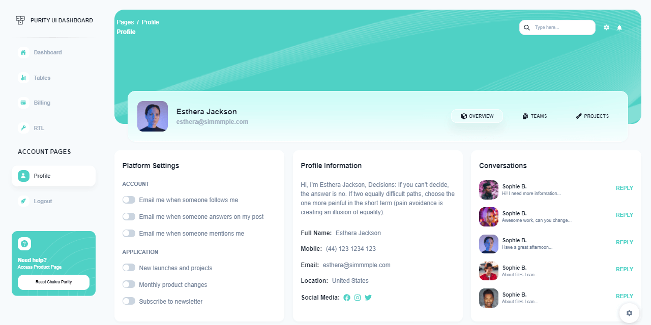React Laravel Purity Dashboard - User.
