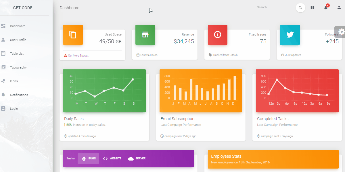 Flask Dashboard Material - Gif Animated Intro.