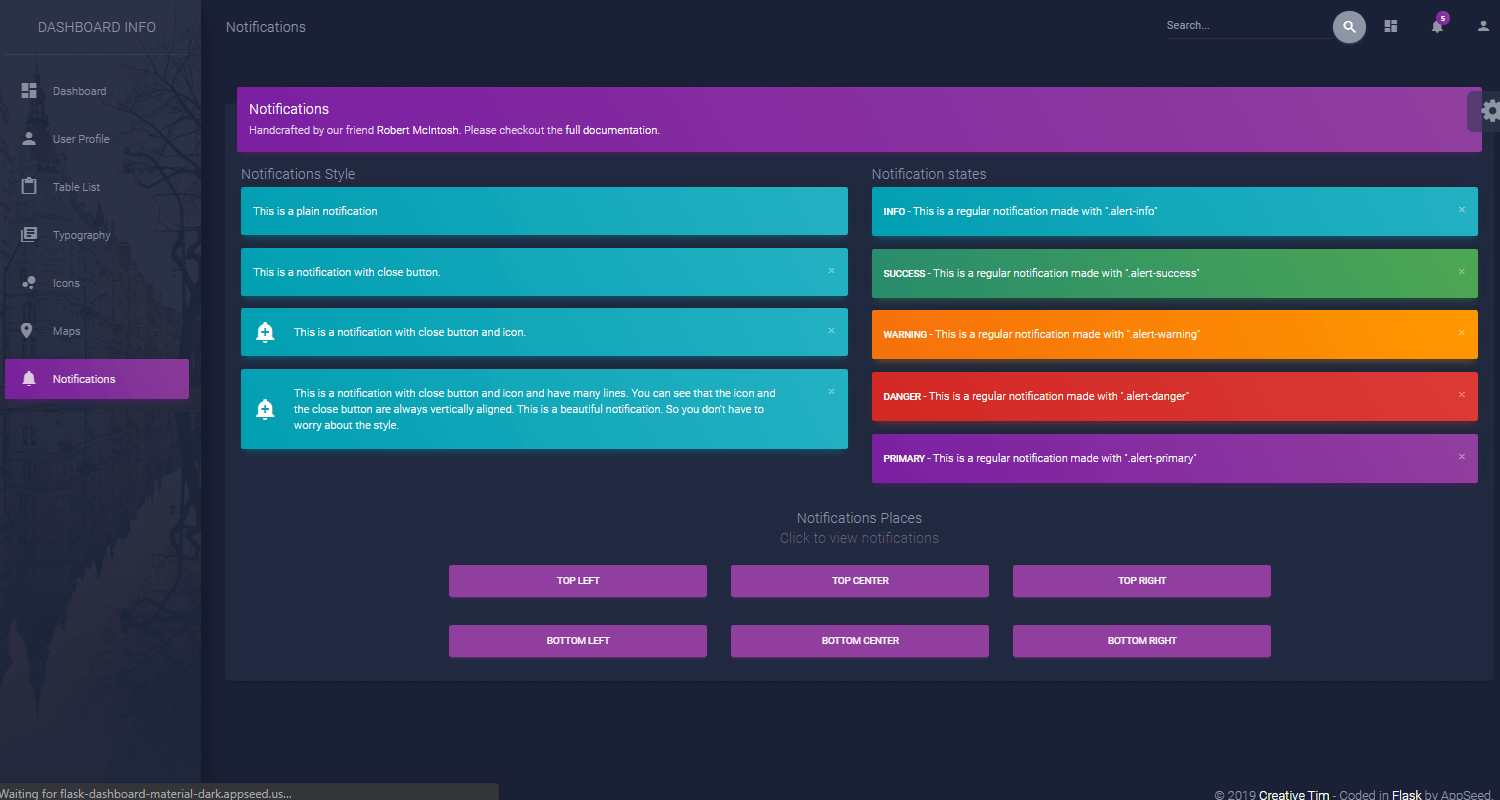 Flask Dashboard Material Dark - App Screen 3