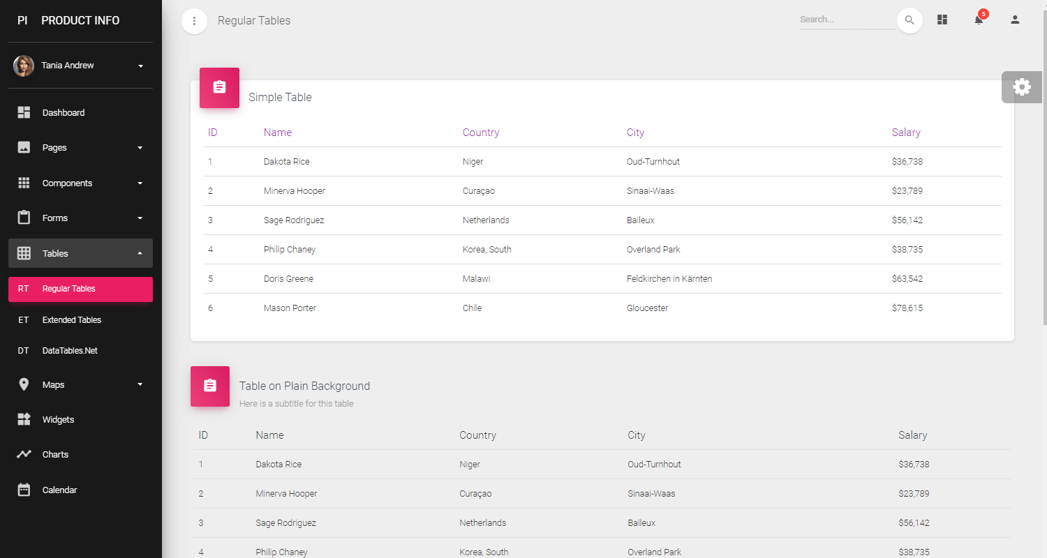 Flask Dashboard Material Pro - App Screen.