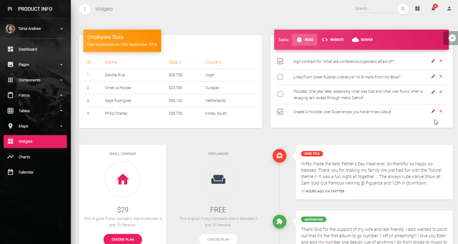 Flask Dashboard Material Pro - App Screen.