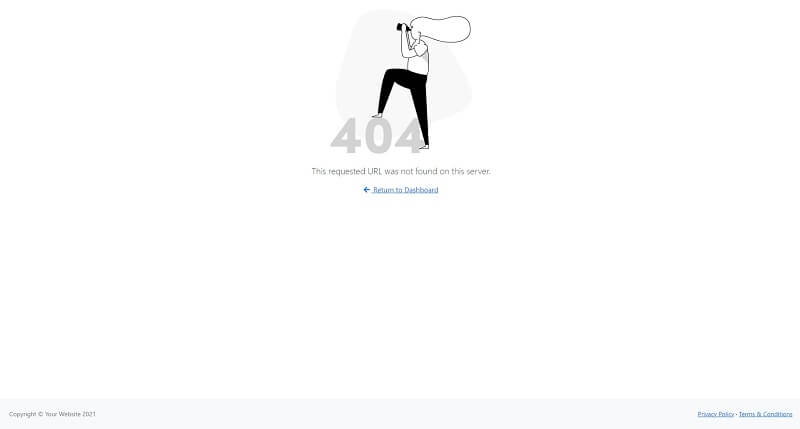 The 404 Error page provided by SB Admin dashboard template.