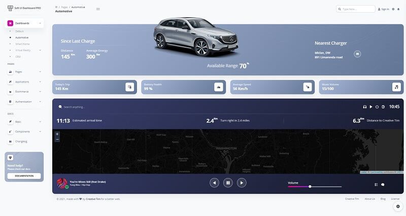 This page provided by Soft UI Dashboard PRO showcase an automotive landing page.