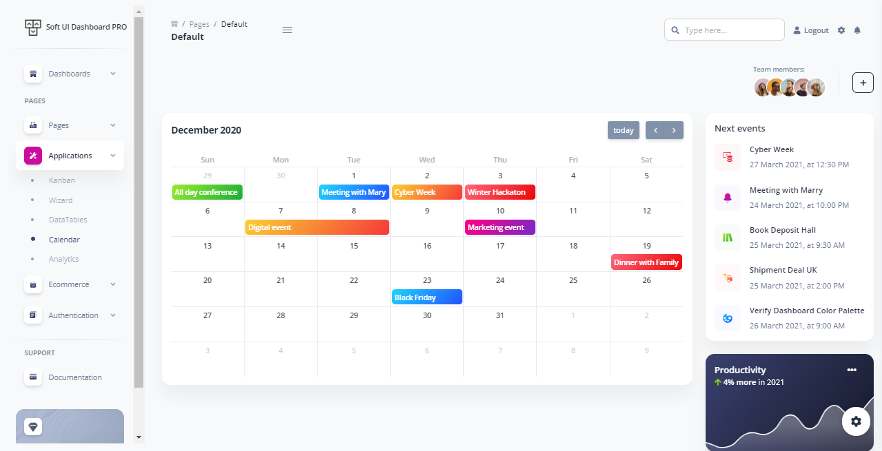 Soft UI Dashboard PRO - Calendar Page.