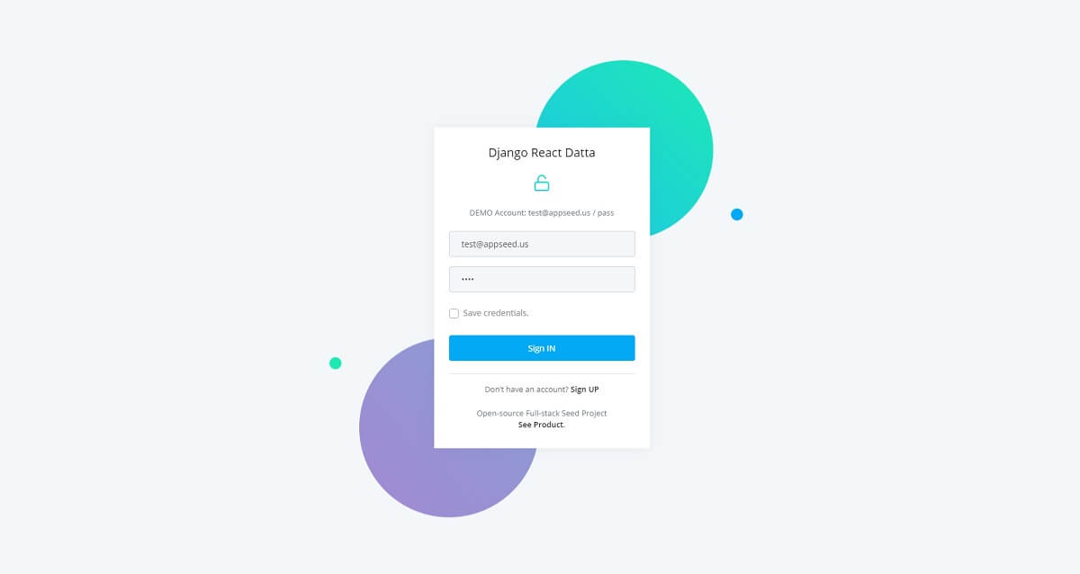 Django React - Datta Able Login Page.
