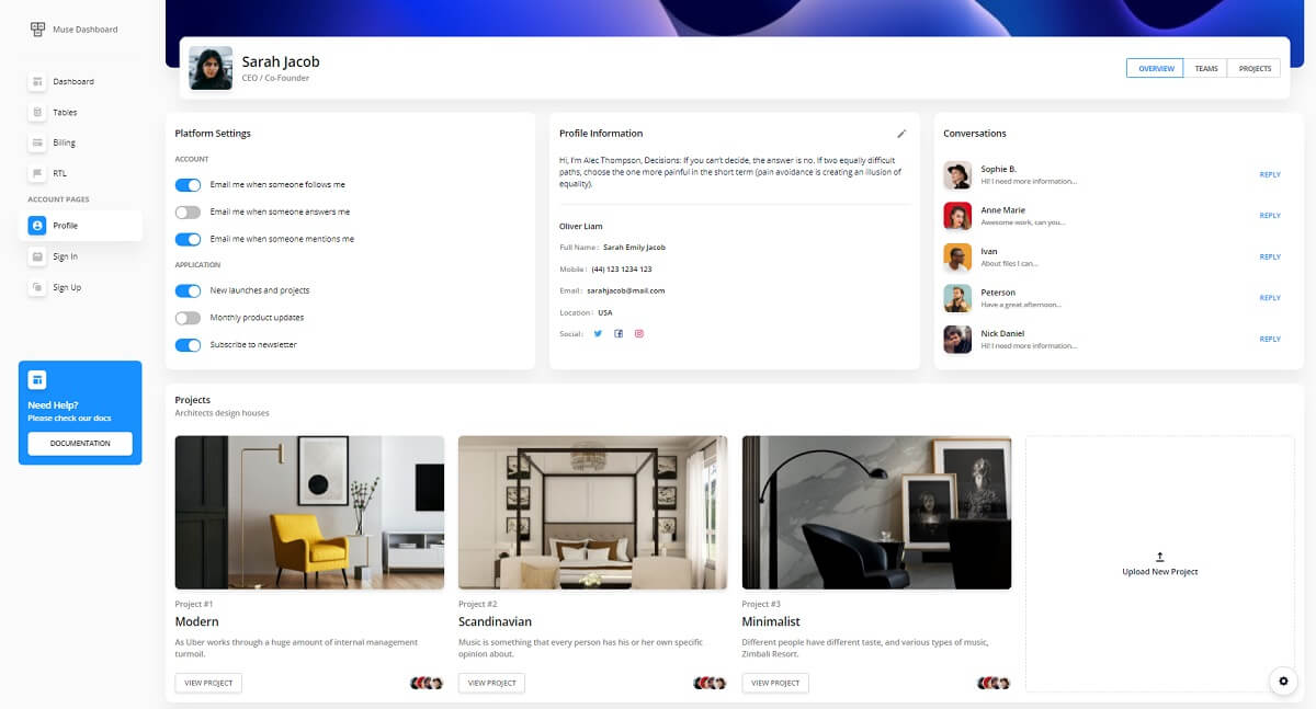 Muse Vue Ant Design Dashboard - User Page.