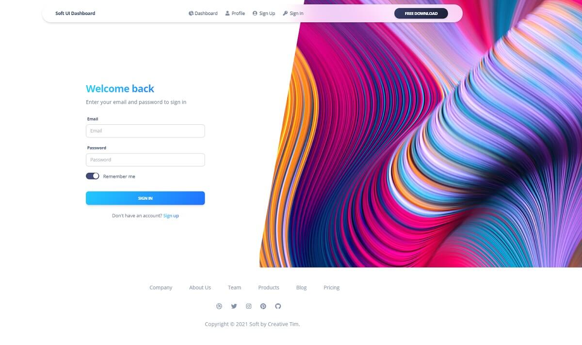 A modern and colorful page with blue and red lines colored using a gradient pattern styled with Soft UI, a modern design crafted by Creative-Tim.