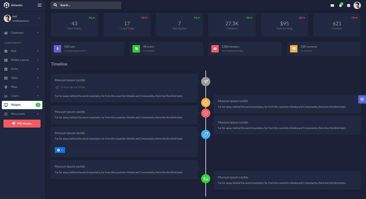 Free Admin Dashboard Flask Atlantis Dark - Timeline Widget.