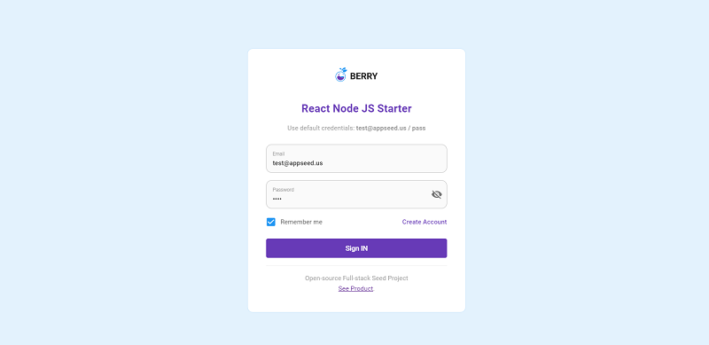 Berry React Full-stack - Login Page.