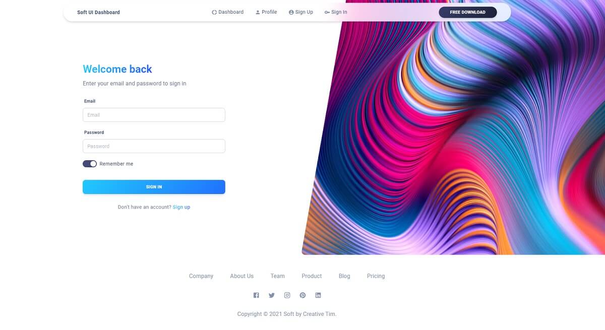 Free React Dashboard - Soft UI Login Page