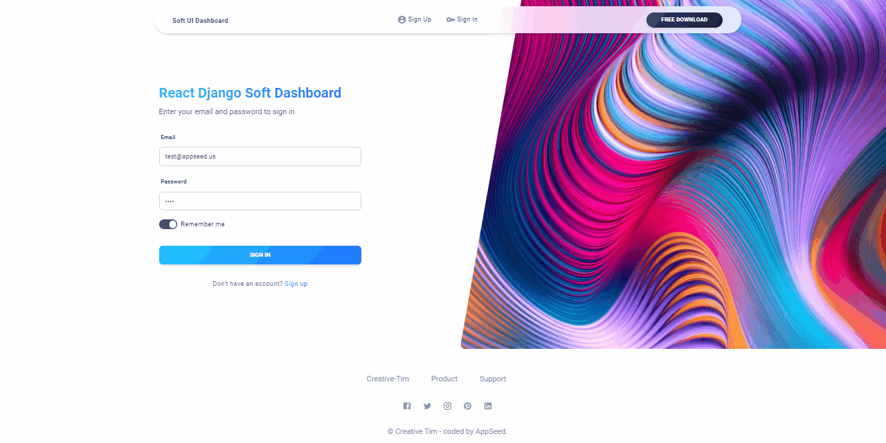 GIF animated presentation of Soft UI Dashboard, an open-source project crafted in React and Django. 