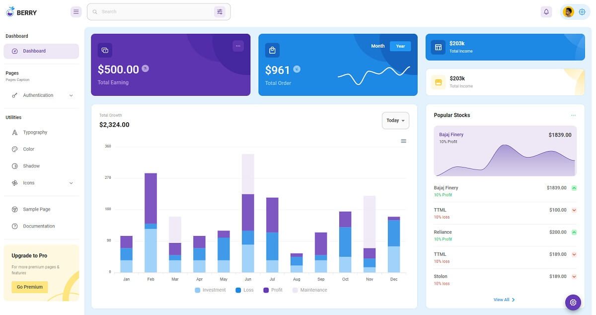 Material Dashboard Berry - Open-source dashboard template.