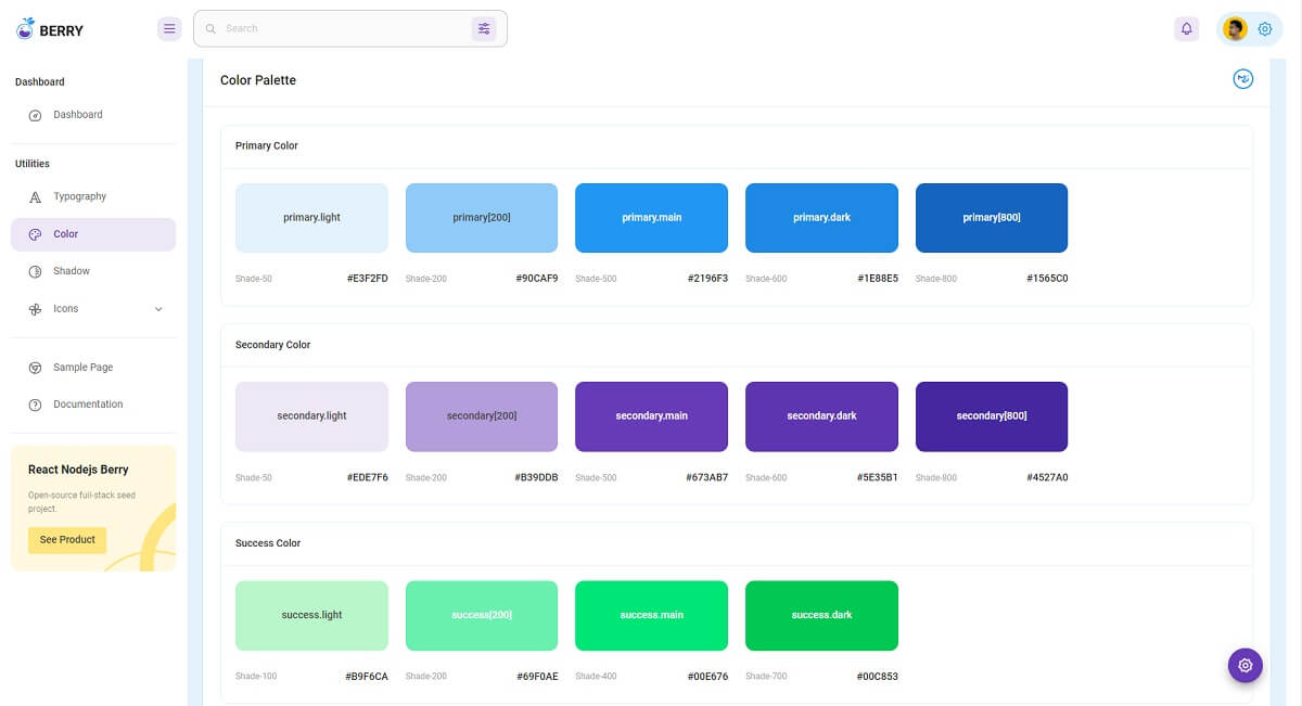 Django React Berry - Colors Page