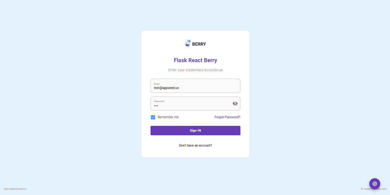 GIF animated presentation of Berry Dashboard, a free project crafted with Flask and React.