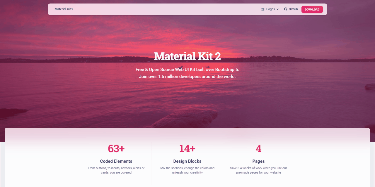 GIF animated presentation of Material Kit 2, an open-source UI Kit crafted by Creative-Tim. 