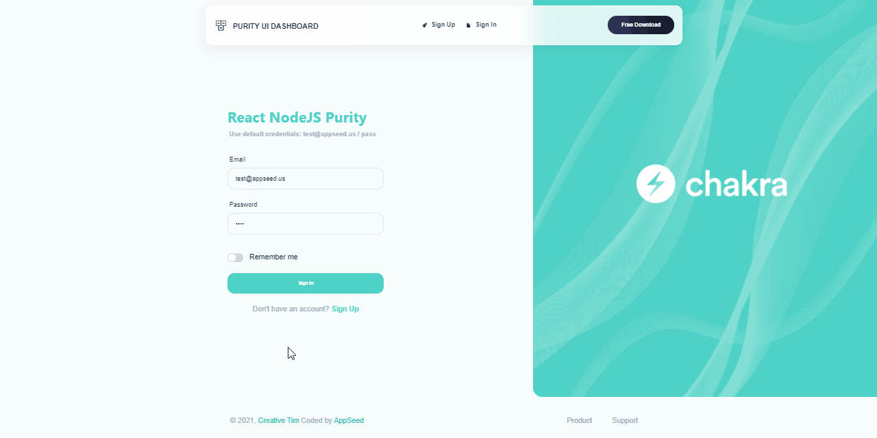 GIF animated presentation of Full-stack Purity React, a simple seed project styled with Chakra UI.