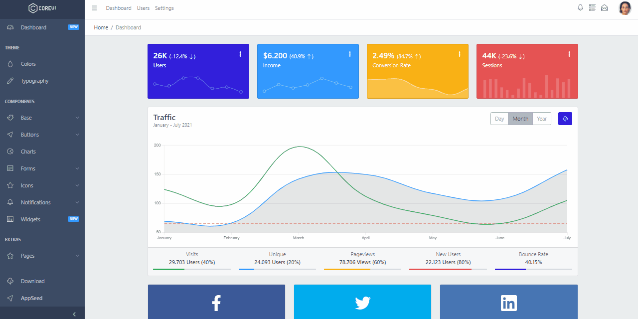 GIF animated presentation of CoreUI, a nice and popular material-based design. 