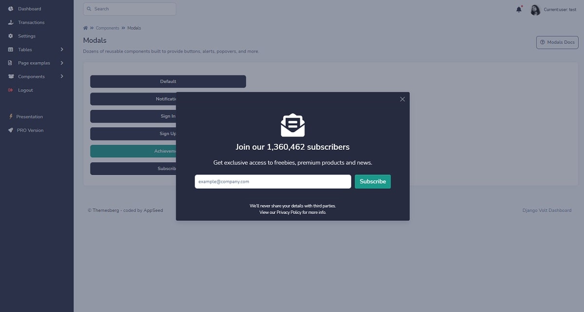 Django Bootstrap 5 - Modals Page.