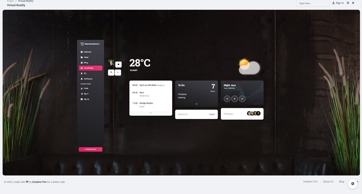 Material Dashboard 2 - VR Page.