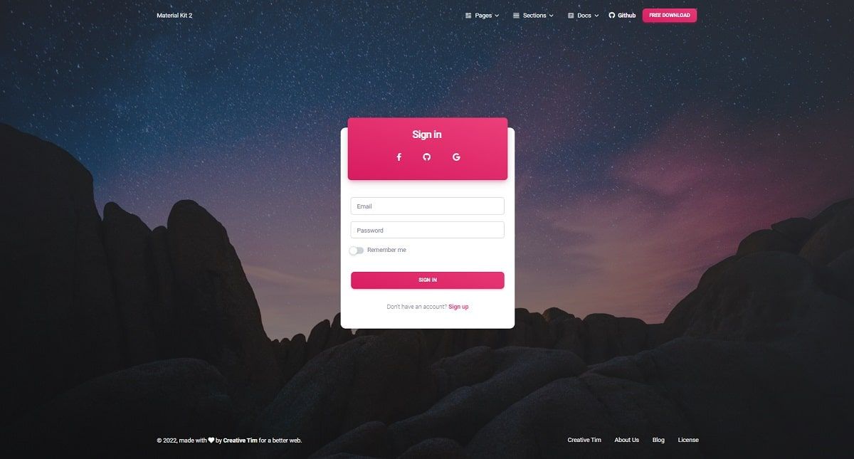Material Kit 2 Bootstrap 5 - Login page.
