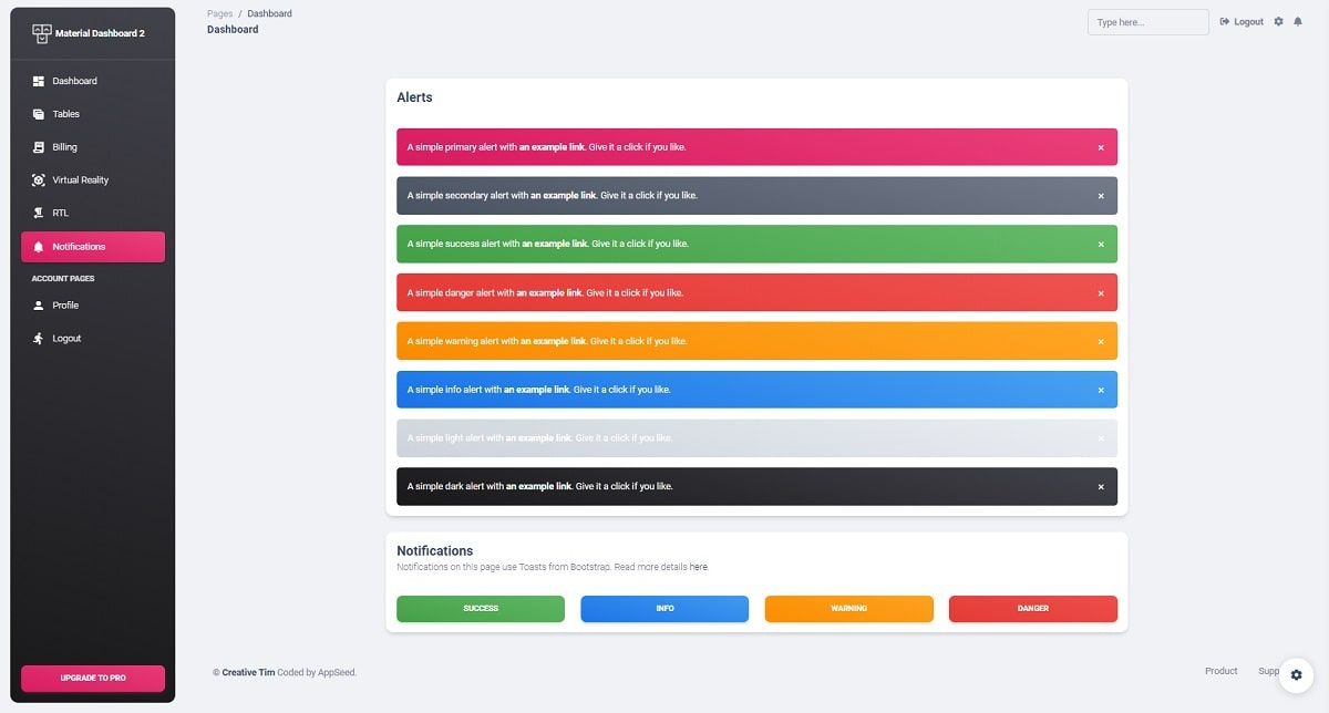 Flask Material Dashboard - UI Alerts.