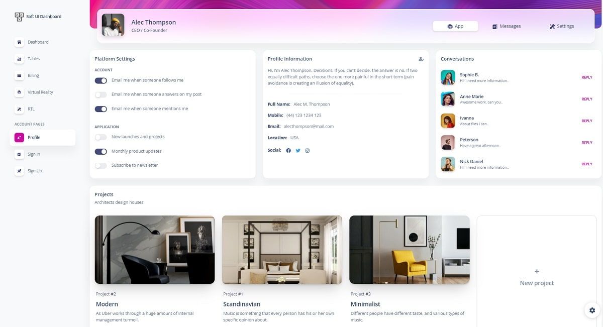Soft UI Dashboard - User Profile Page.