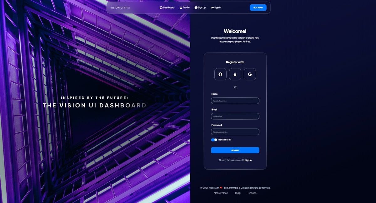 Vision UI Dashboard React - Sign UP Page.