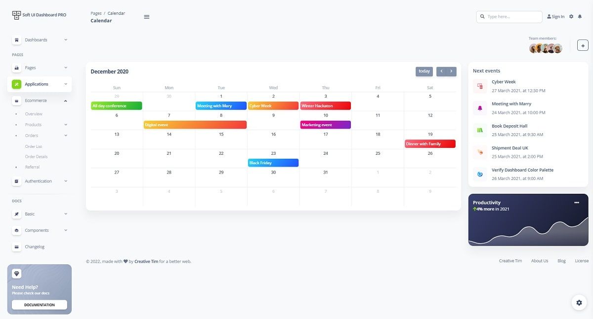 Vue Soft UI Dashboard PRO - Calendar Page.