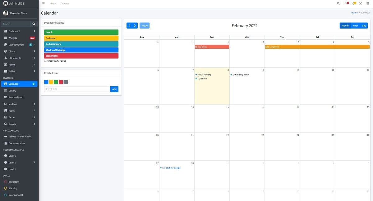 AdminLTE - Calendar Page.