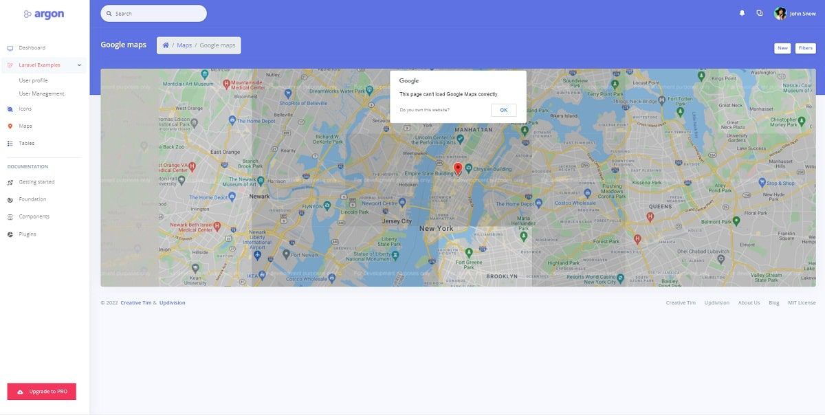 Laravel Argon Dashboard - Maps Page.