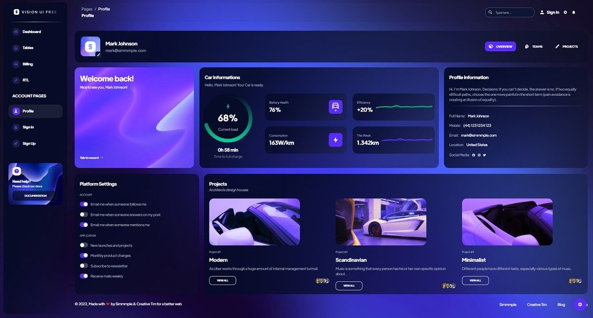 Vision UI Dashboard Chakra - User Profile.