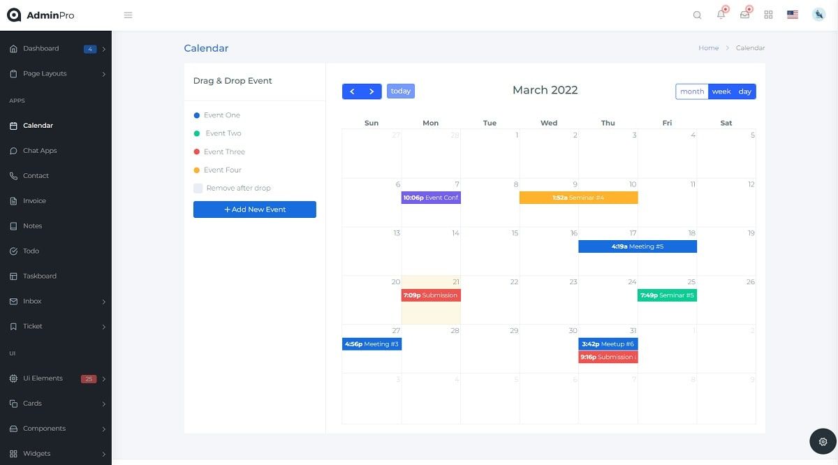 AdminPro Bootstrap Dashboard (Premium) - Calendar App