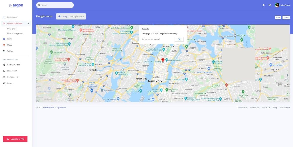 Argon Dashboard Laravel - Maps Page.