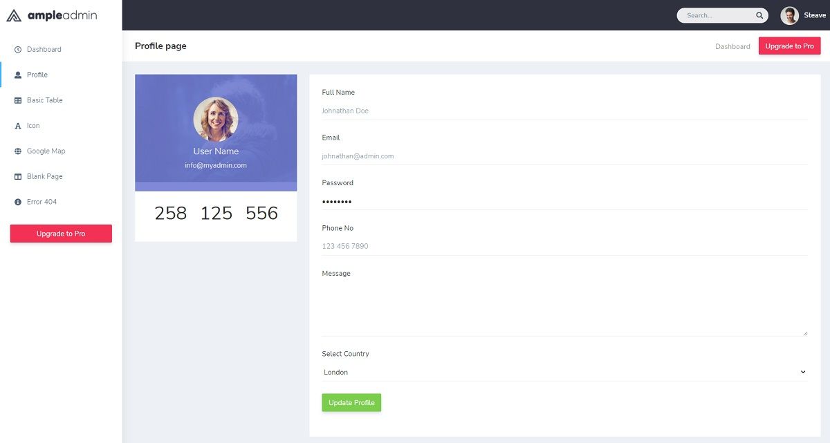 Ample Bootstrap Admin (Open-Source) - User Profile Page