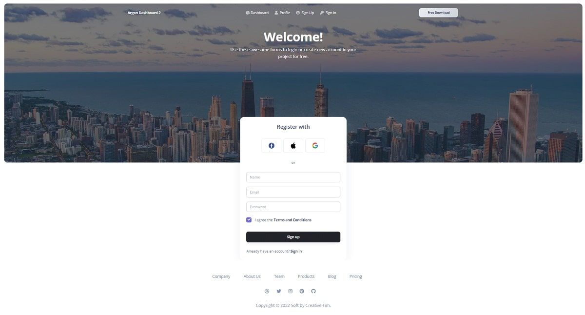 Argon Dashboard 2 (Free Bootstrap 5 Template) - Login Page.