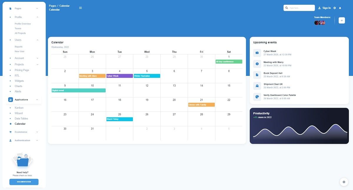 Argon Dashboard Chakra PRO - Calendar page.