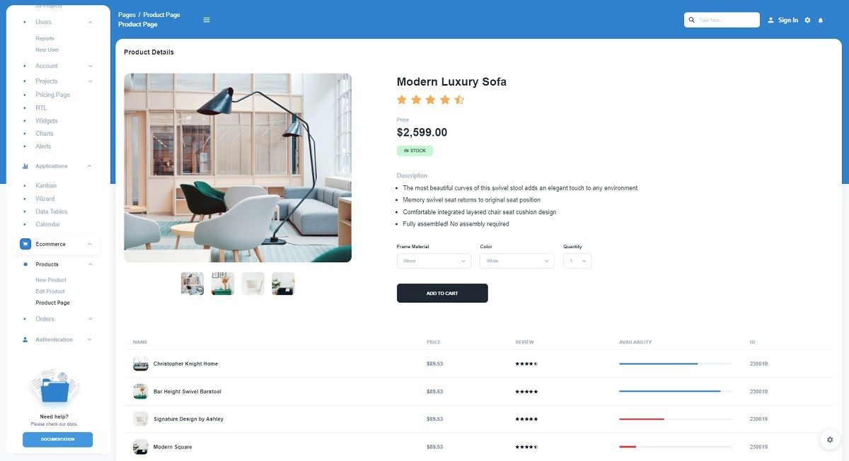 Argon Dashboard Chakra PRO - Ecommerce Page