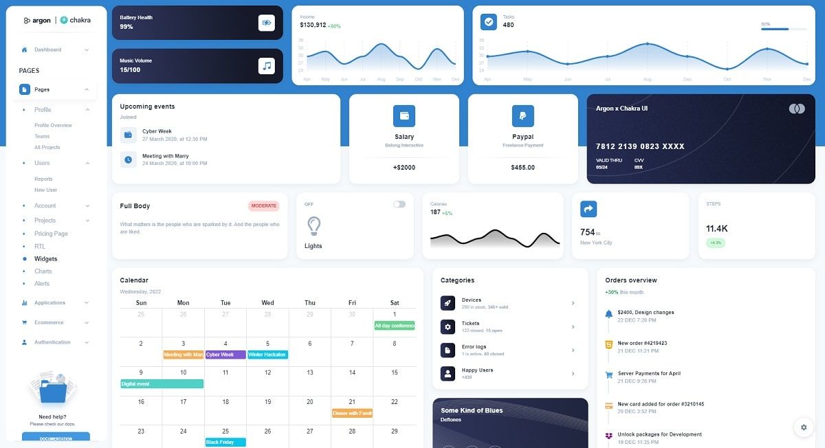 Argon Dashboard Chakra PRO - Widgets Page
