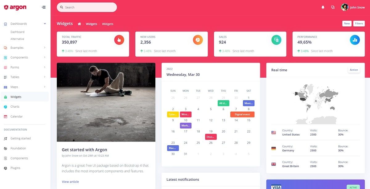 Argon Dashboard Angular (Premium Template) - Apps & Widgets Page