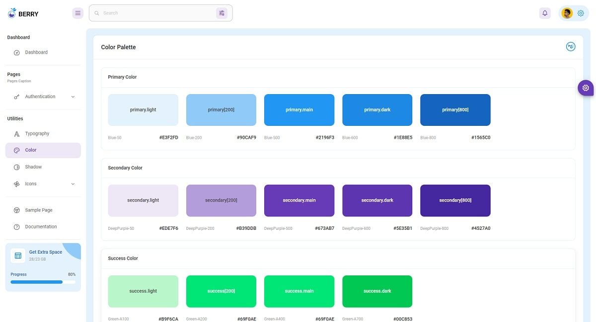 Berry React Dashboard (open-source) - Colors Palette Page