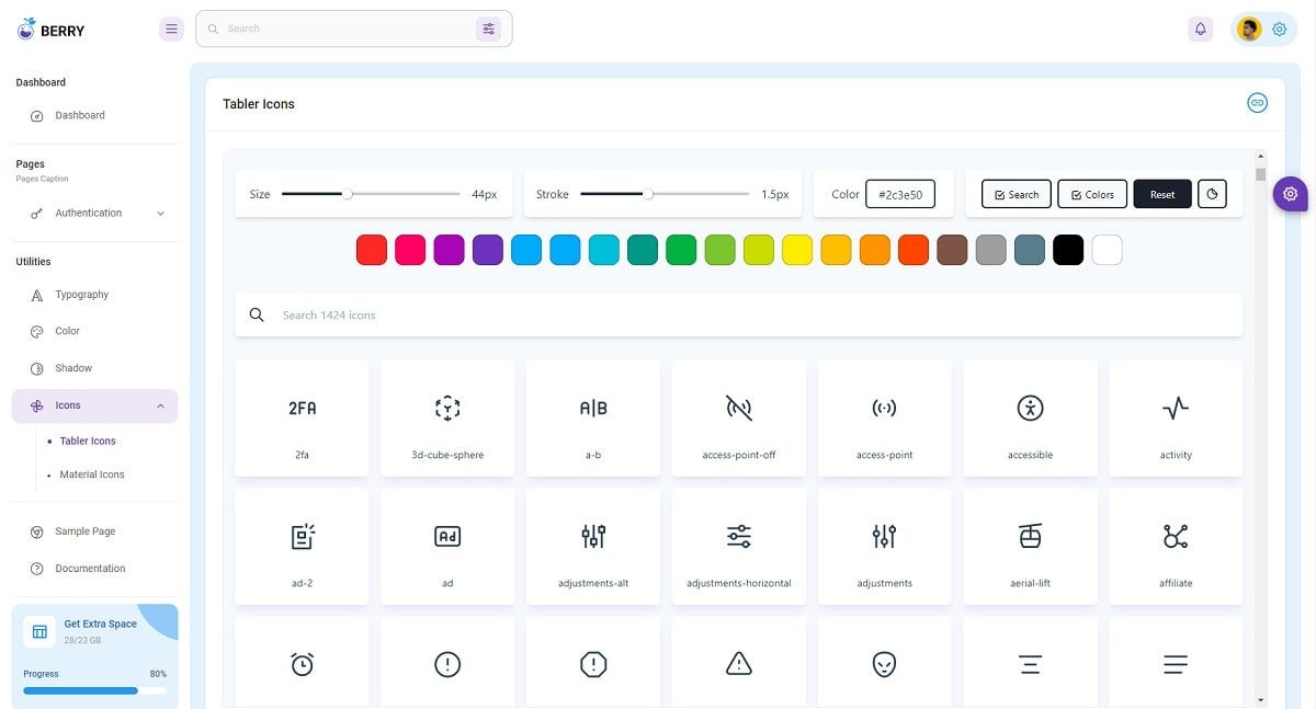 Berry React Dashboard (open-source) - UI Icons Page