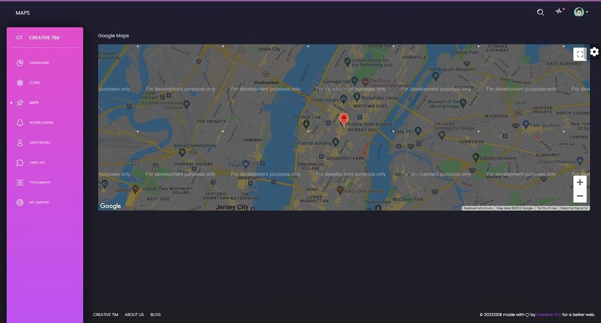 Black Dashboard (Open-Source) - Maps Page.