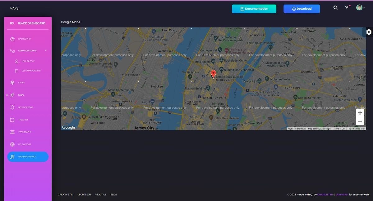 Black Dashboard Laravel (Open-Source) - Maps Page