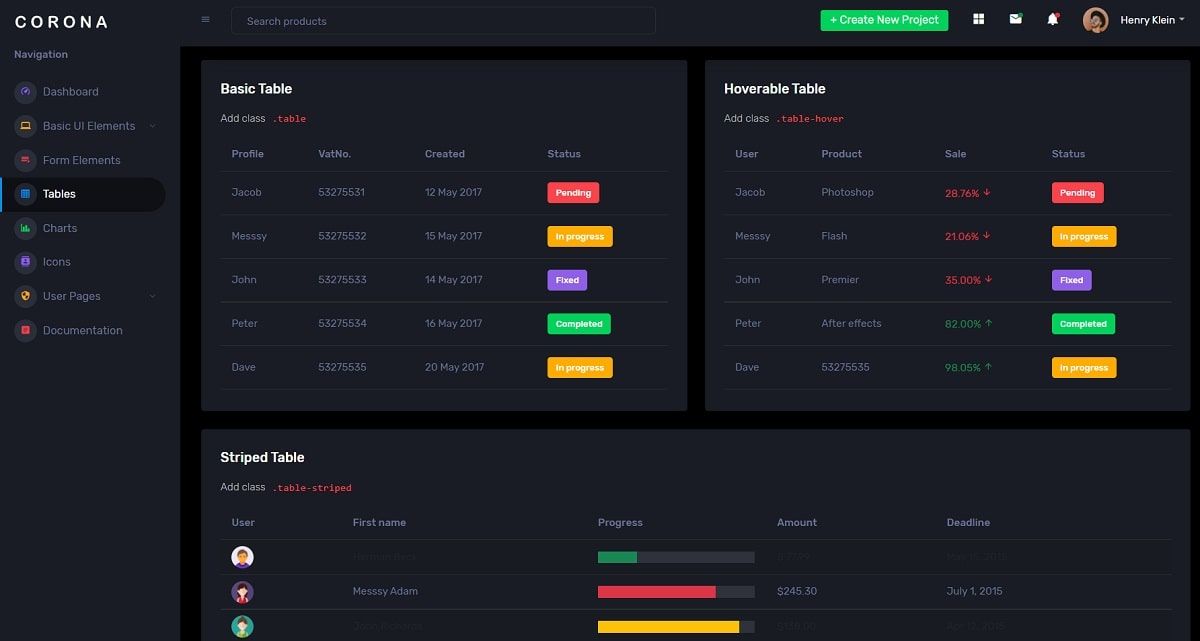 Corona Dashboard (Open-Source) - UI Tables Page