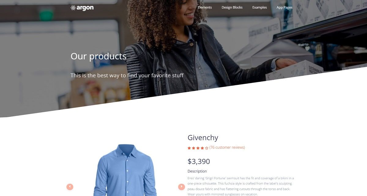 React Argon Design System (Premium Template) - eCommerce Page