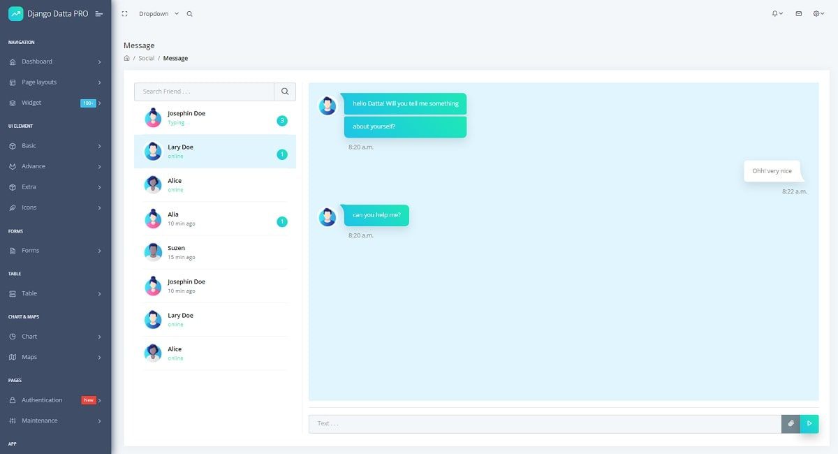 Django Datta Able PRO (Premium Starter) - Chat App Page