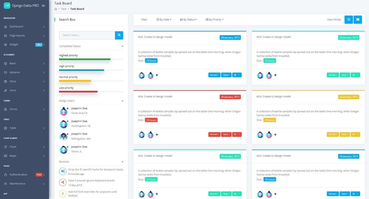 Django Datta Able PRO (Premium Starter) - Tasks Board