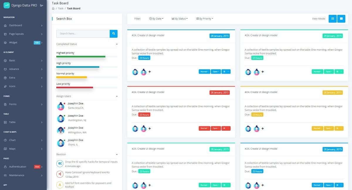 Django Datta Able PRO (Premium Starter) - Tasks Board