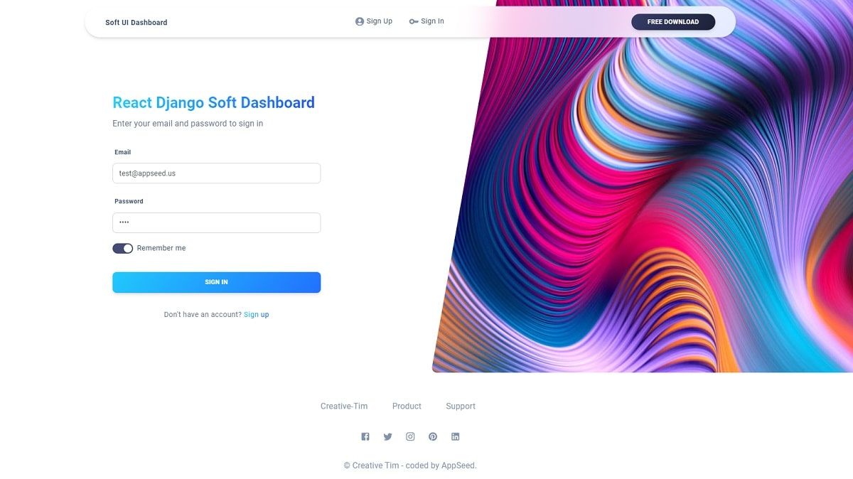 Django React Soft Dashboard (Open-Source) - Login Page