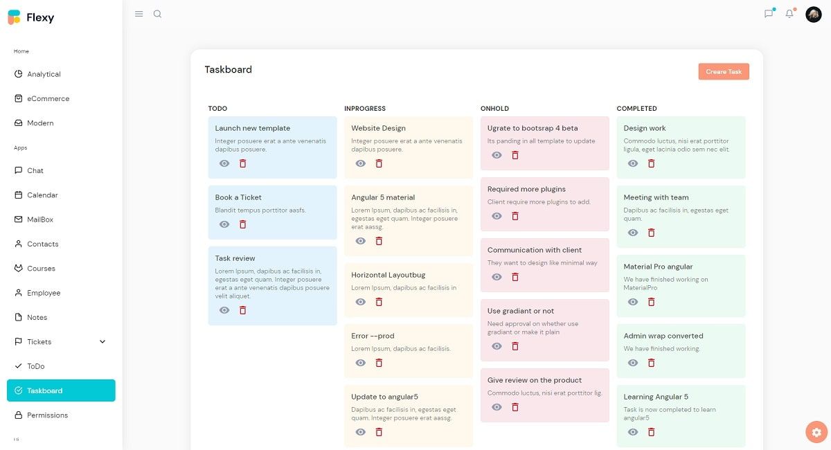 Flexy Material Angular (Premium Template) - Task Board App